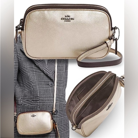 Coach Camera Bag Convertible Clutch Sadie Pebble Leather Cross Body Gold | 59952 - Picture 1 of 15